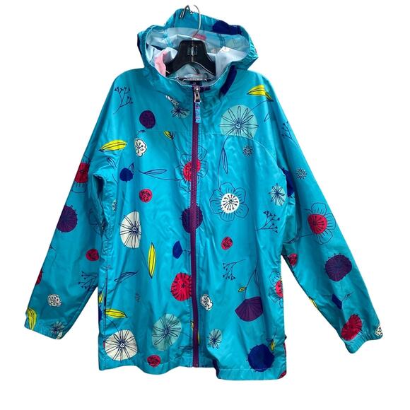 Lands End Jacket Girls Medium Floral Hooded Zip Up Lightweight Windbreaker - Picture 1 of 16